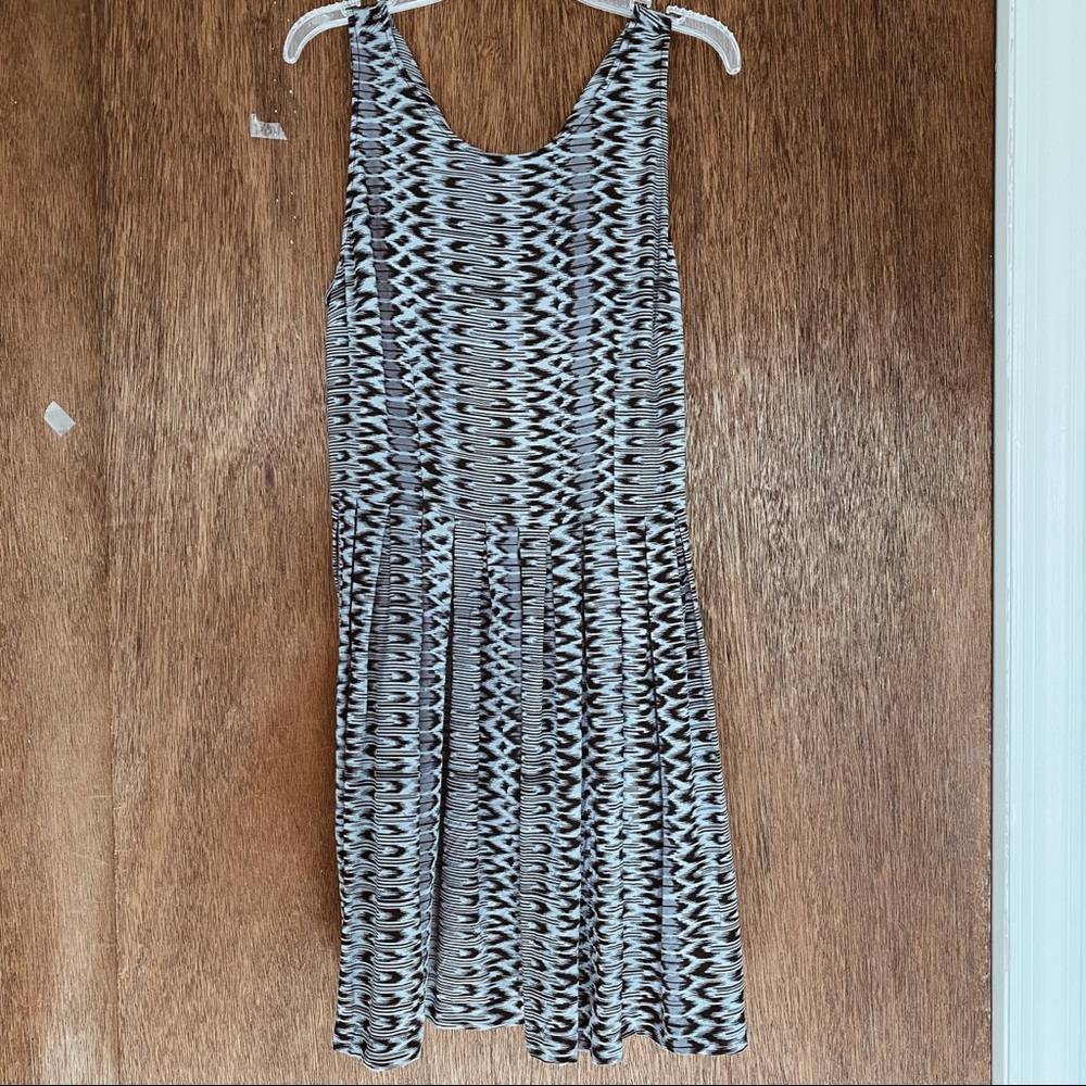 Joie Pleated Silk Dress in Black Geo Print